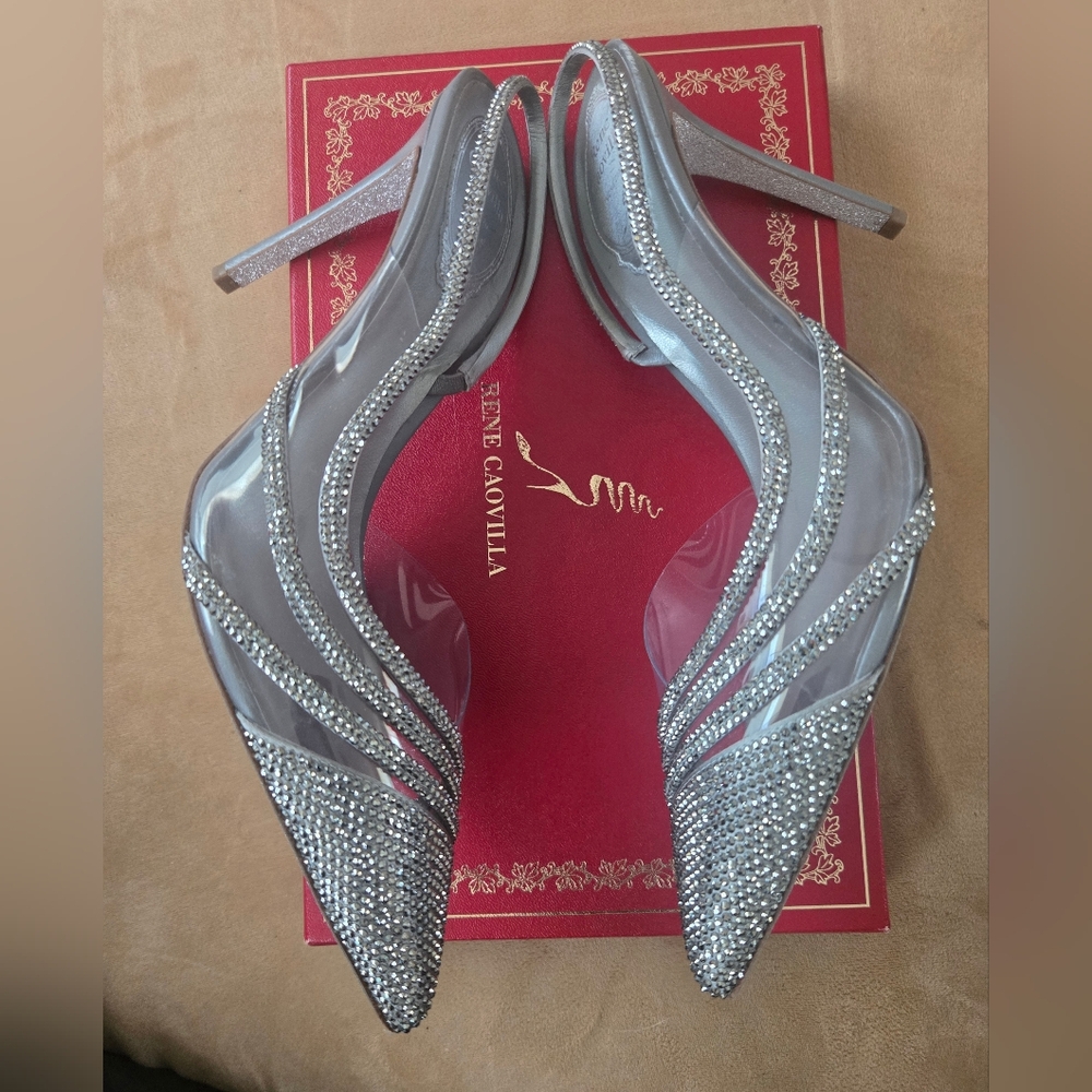 Rene Caovilla Naomi Gery Satin/ Light Chrome Strass Size 39, 9B